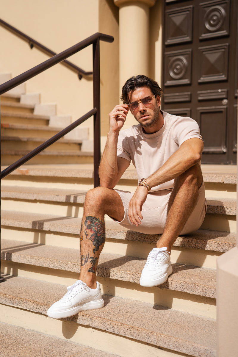 Pleated Slim Fit T-Shirt - Taupe