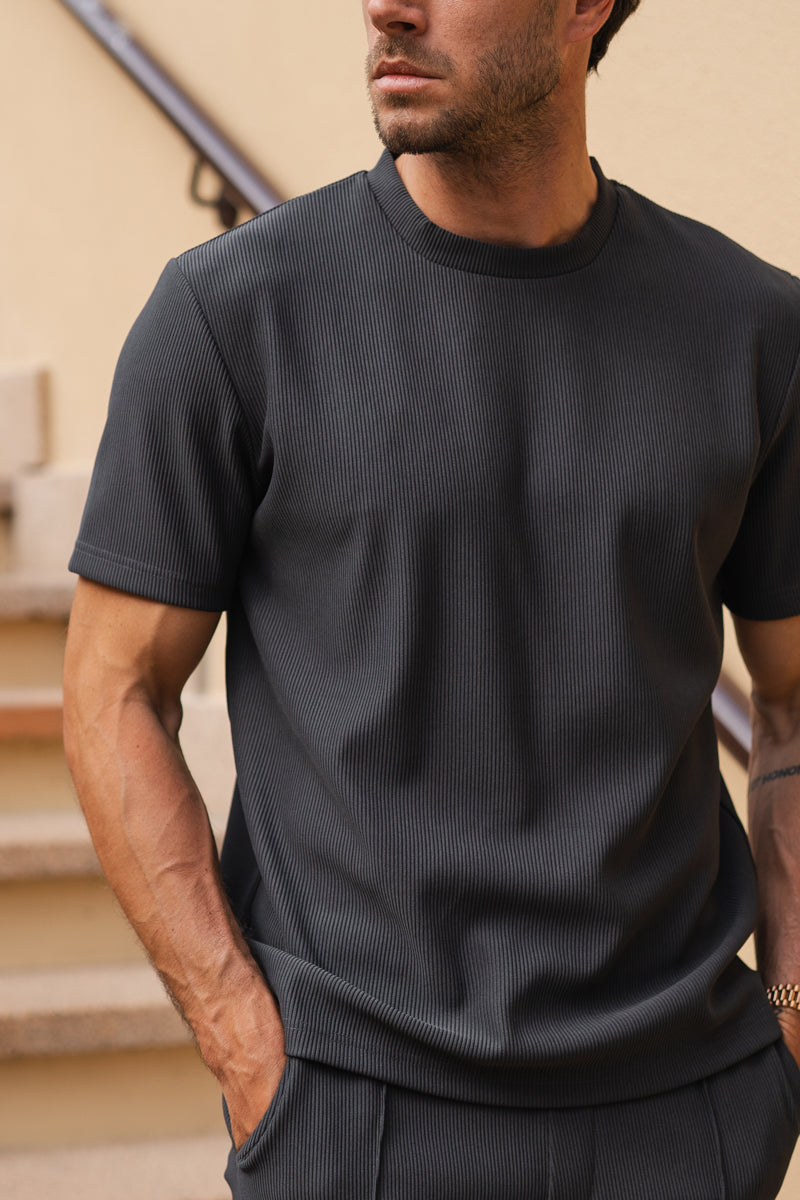 Pleated Slim Fit T-Shirt - Charcoal