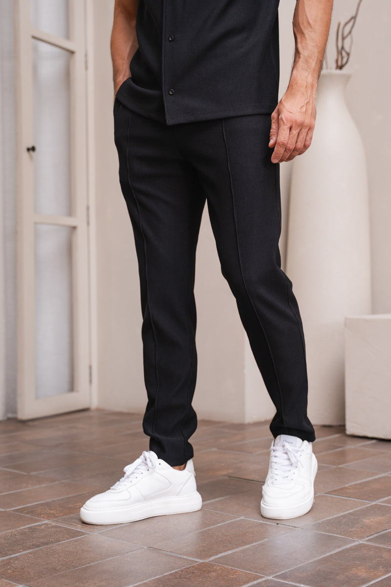 Pleated Slim Fit Trouser - Black