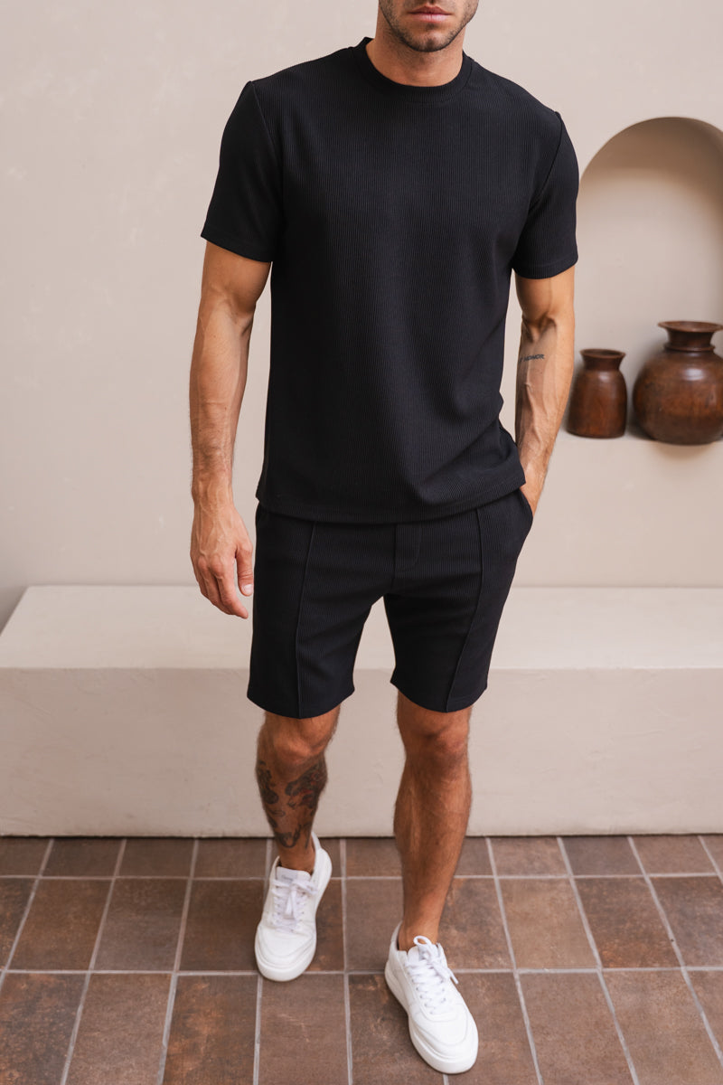 Pleated Slim Fit T-Shirt - Black