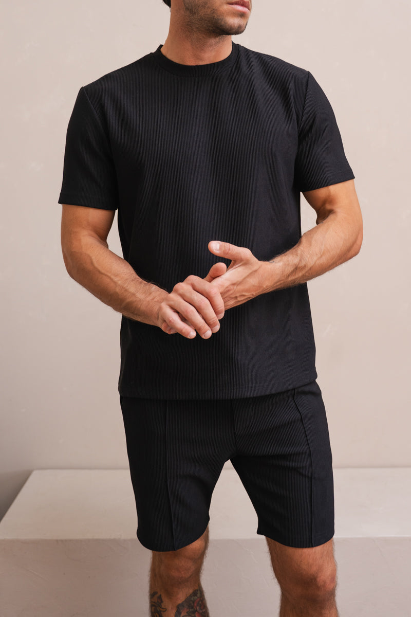 Pleated Slim Fit T-Shirt - Black
