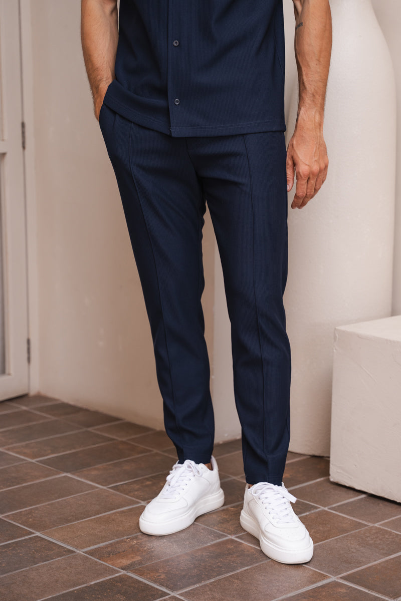 Pleated Slim Fit Trouser - Navy