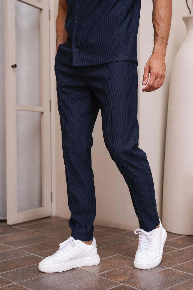 Pleated Slim Fit Trouser - Navy
