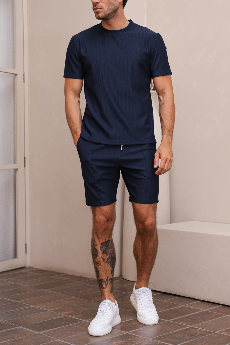 Pleated Sim Fit Shorts - Navy