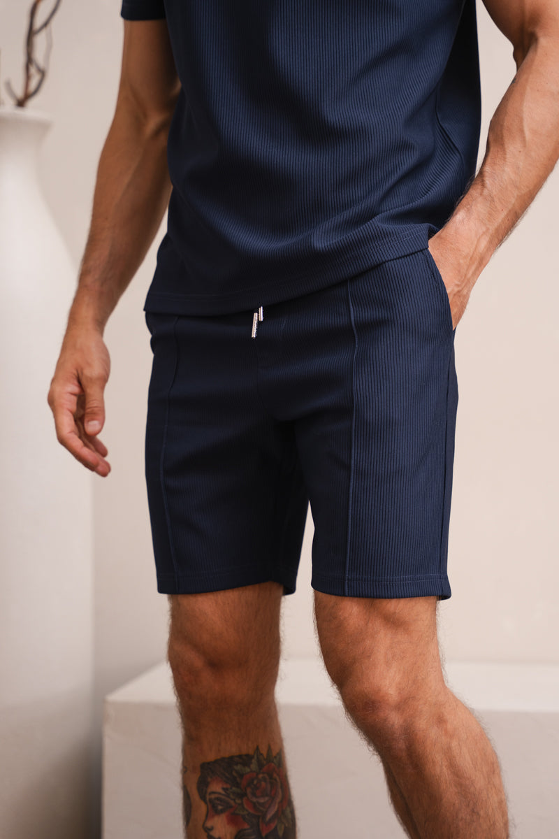 Pleated Sim Fit Shorts - Navy