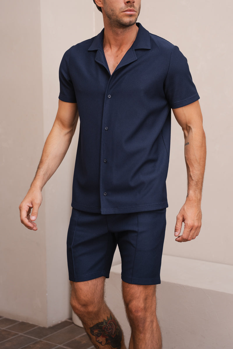 Pleated Sim Fit Shorts - Navy
