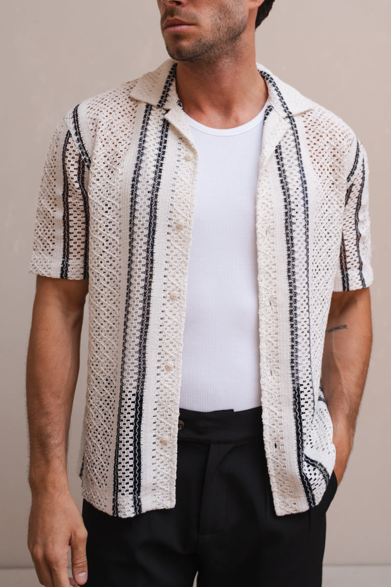 Stripe Crochet Shirt - Off White
