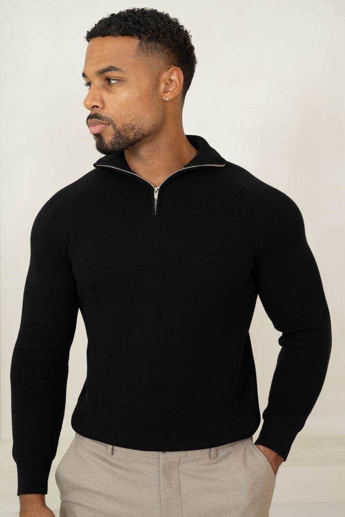 Pull à col zippé raffiné - Noir