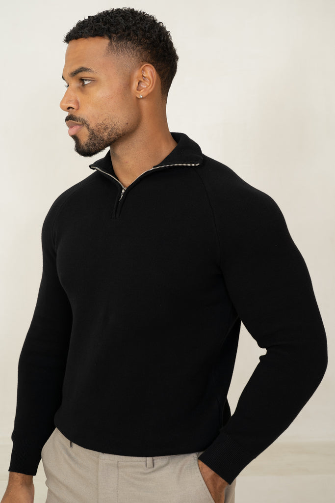 Pull à col zippé raffiné - Noir