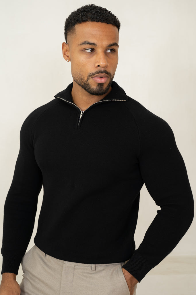 Pull à col zippé raffiné - Noir