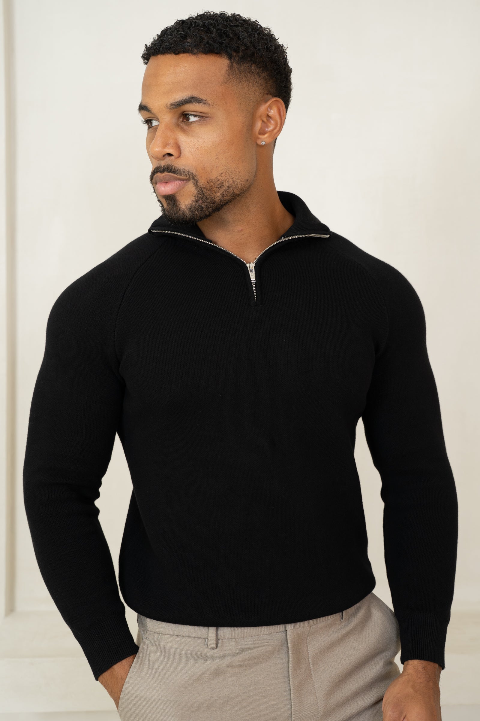 Pull à col zippé raffiné - Noir