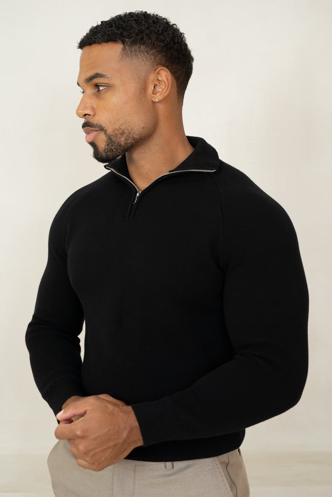 Pull à col zippé raffiné - Noir