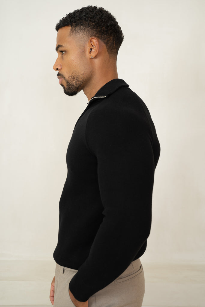 Pull à col zippé raffiné - Noir