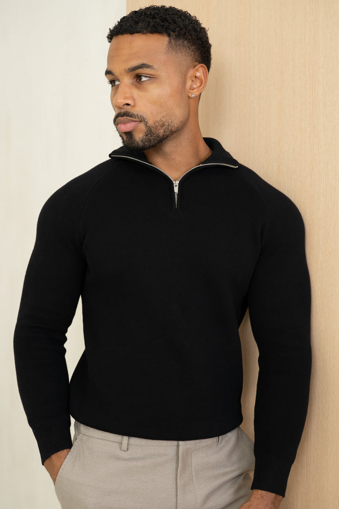 Pull à col zippé raffiné - Noir