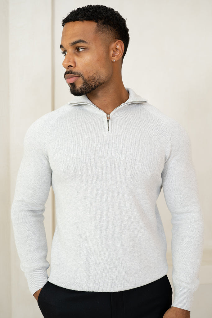 Pull à quart de zip raffiné - Gris