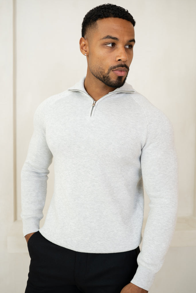Pull à quart de zip raffiné - Gris