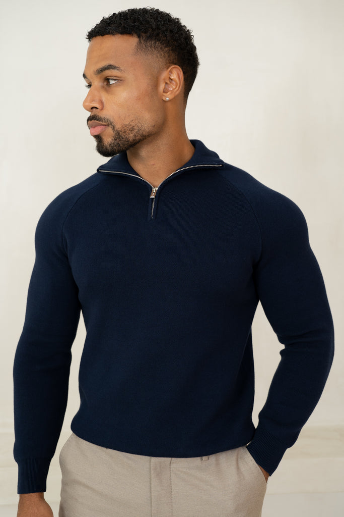 Pull à quarter zip raffiné - Marine