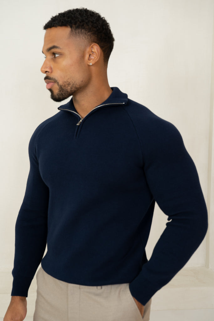 Pull à quarter zip raffiné - Marine