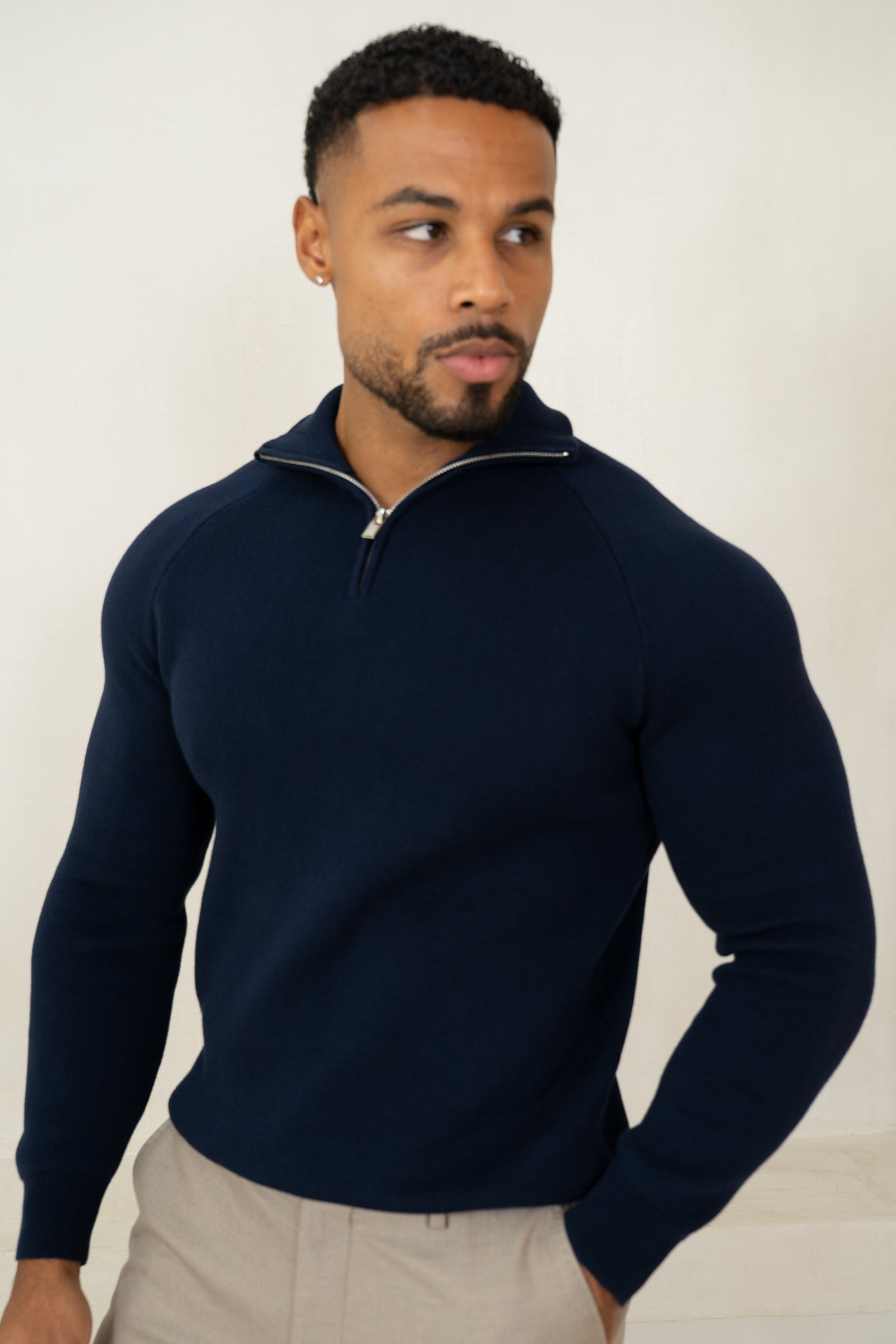 Pull à quarter zip raffiné - Marine