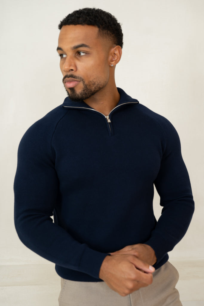 Pull à quarter zip raffiné - Marine