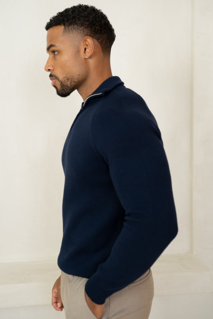 Pull à quarter zip raffiné - Marine