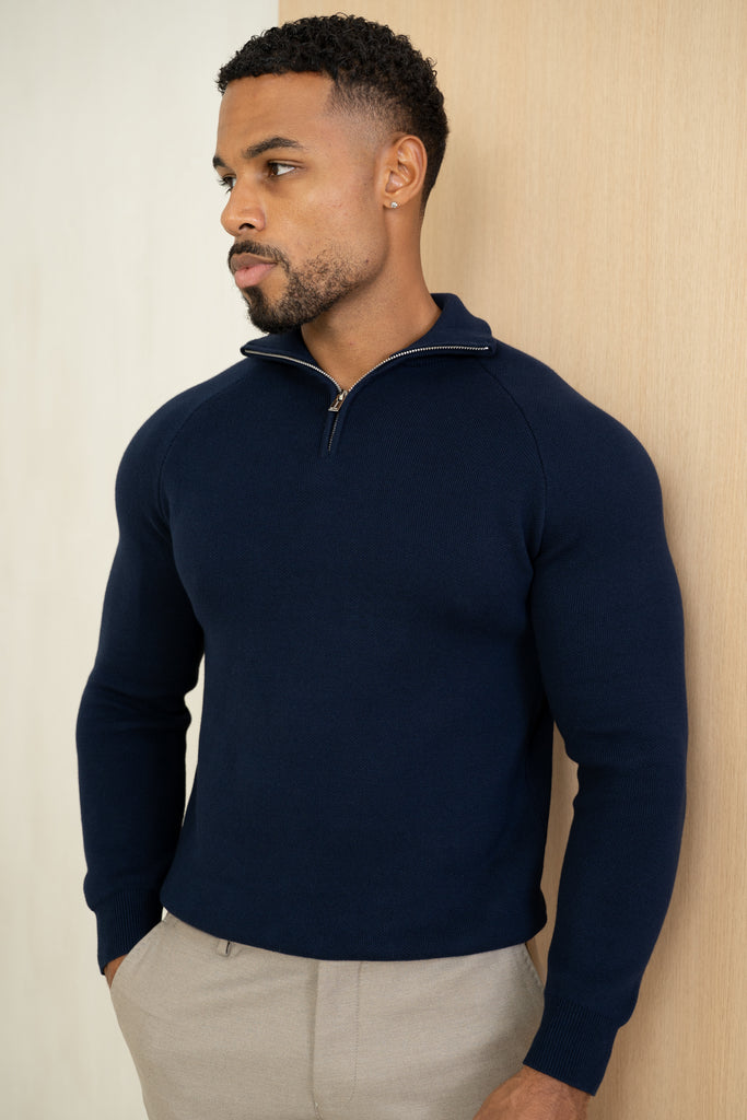 Pull à quarter zip raffiné - Marine