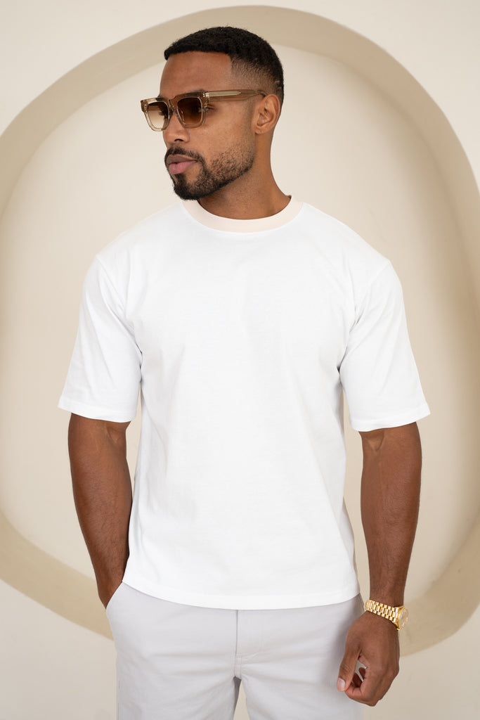 Relaxed Fit Contrast Neck T-Shirt - White