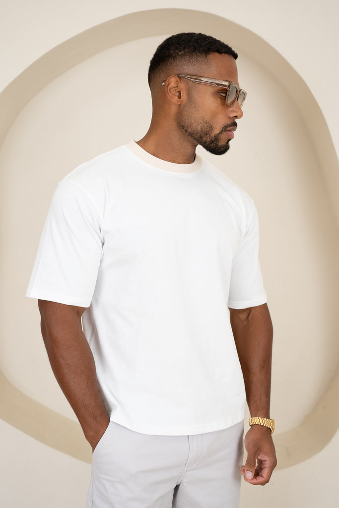 Relaxed Fit Contrast Neck T-Shirt - White