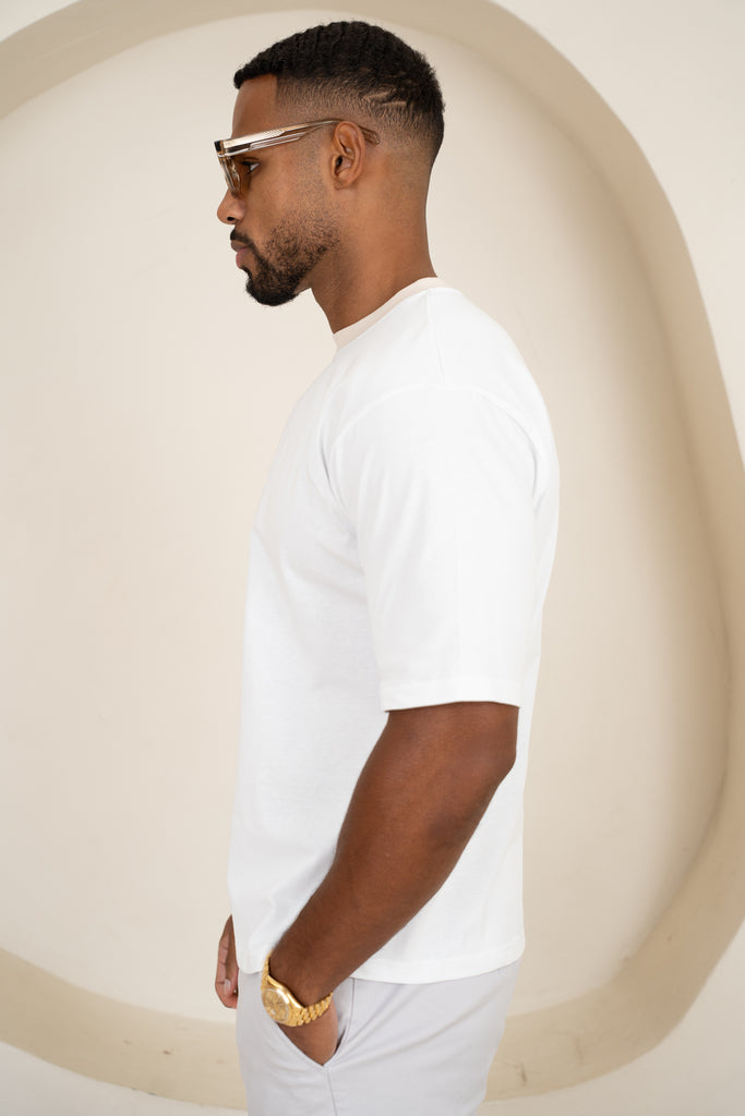 Relaxed Fit Contrast Neck T-Shirt - White