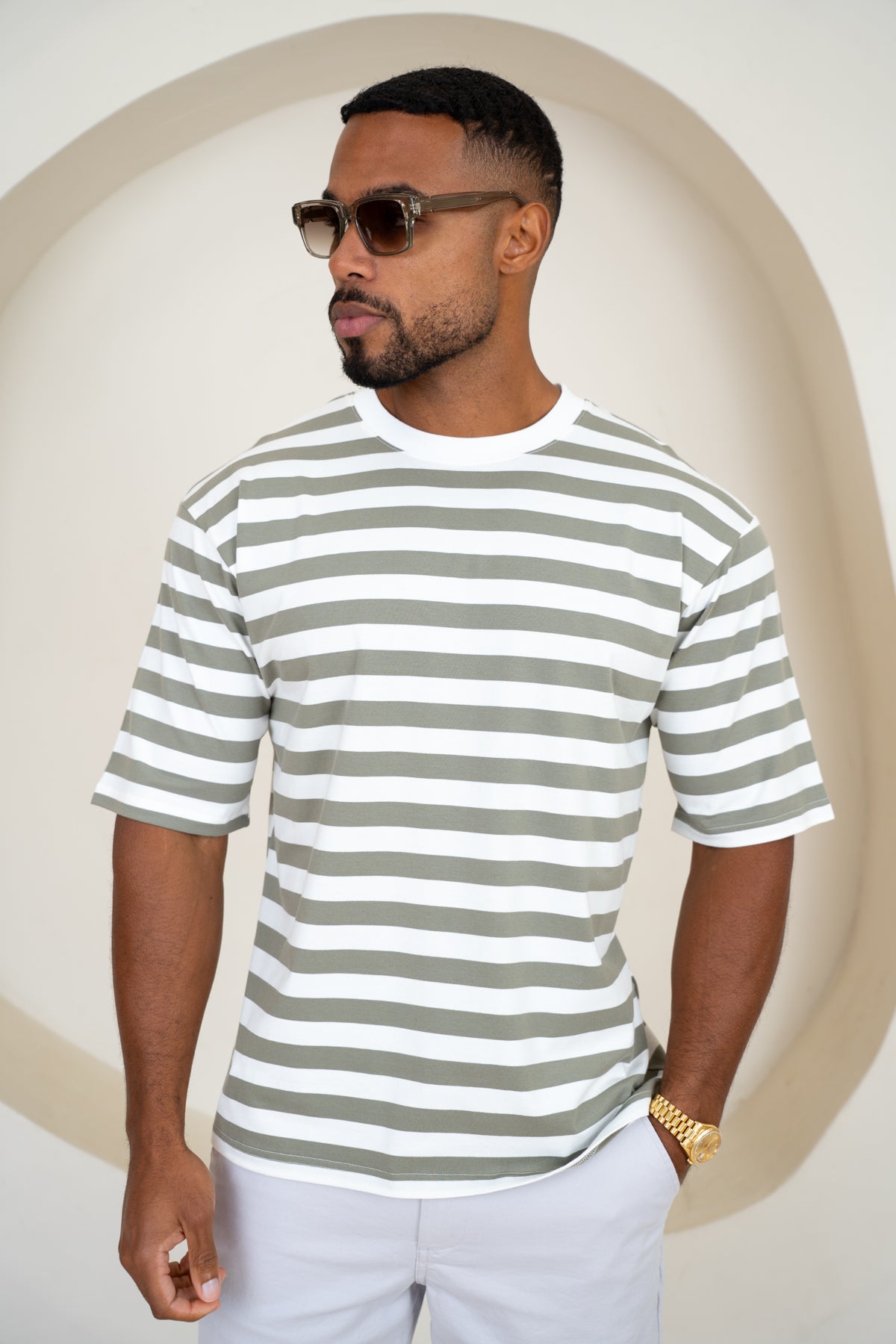 Relaxed Fit Stripe T-Shirt - Taupe