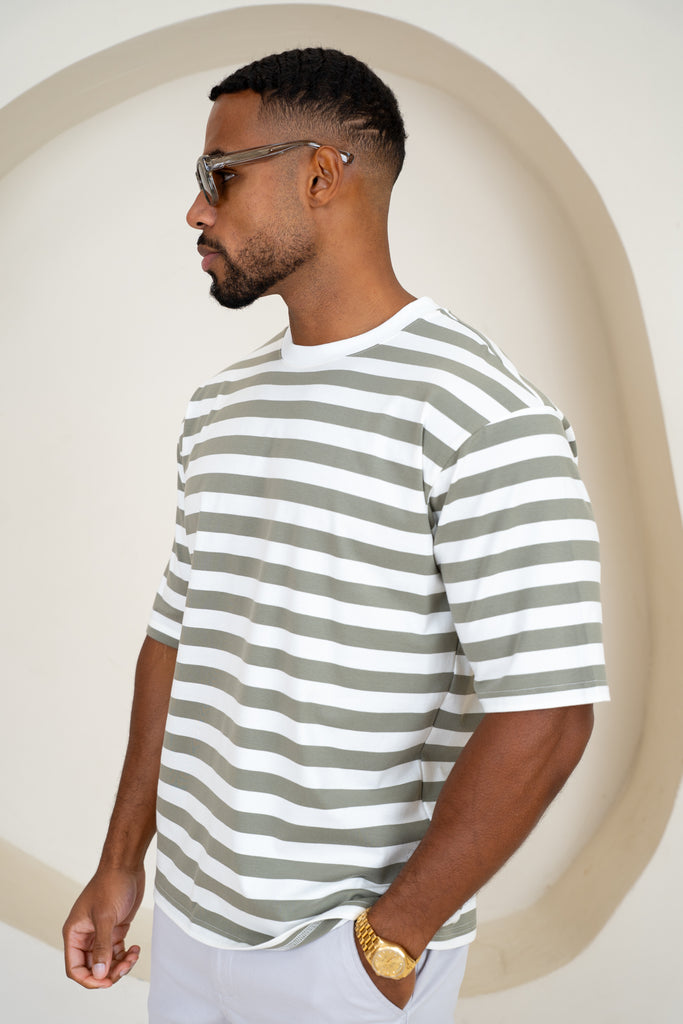 Relaxed Fit Stripe T-Shirt - Taupe