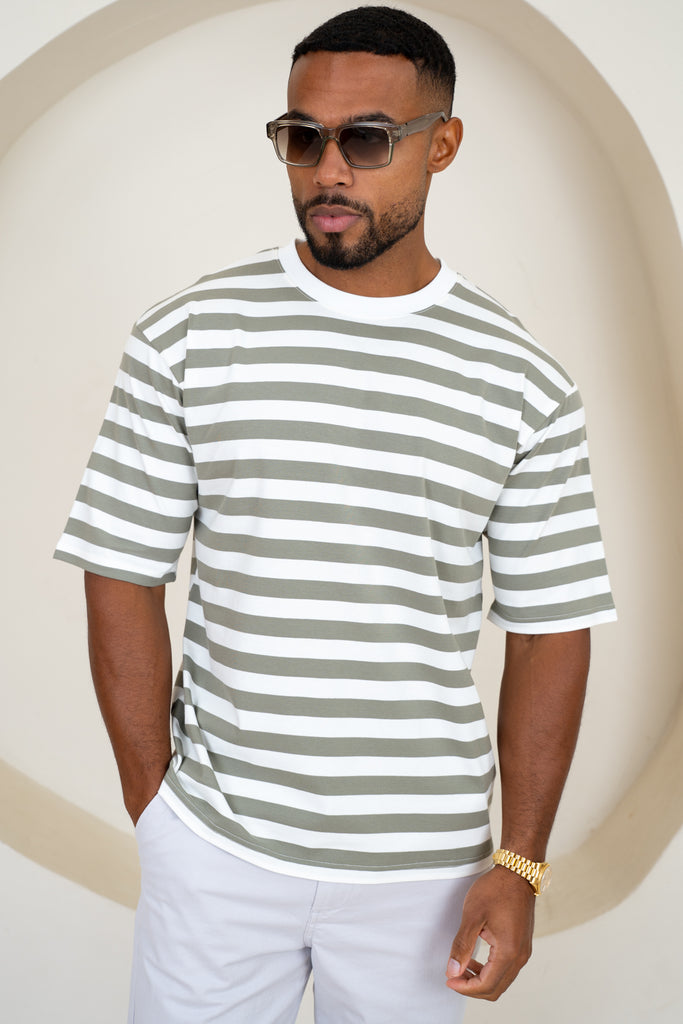 Relaxed Fit Stripe T-Shirt - Taupe