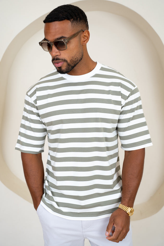 Relaxed Fit Stripe T-Shirt - Taupe