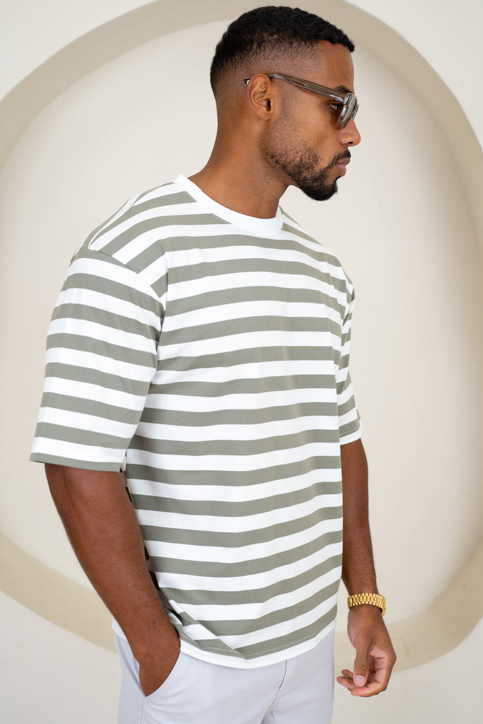 Relaxed Fit Stripe T-Shirt - Taupe