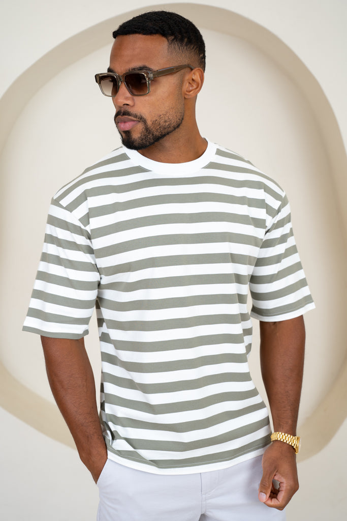 Relaxed Fit Stripe T-Shirt - Taupe