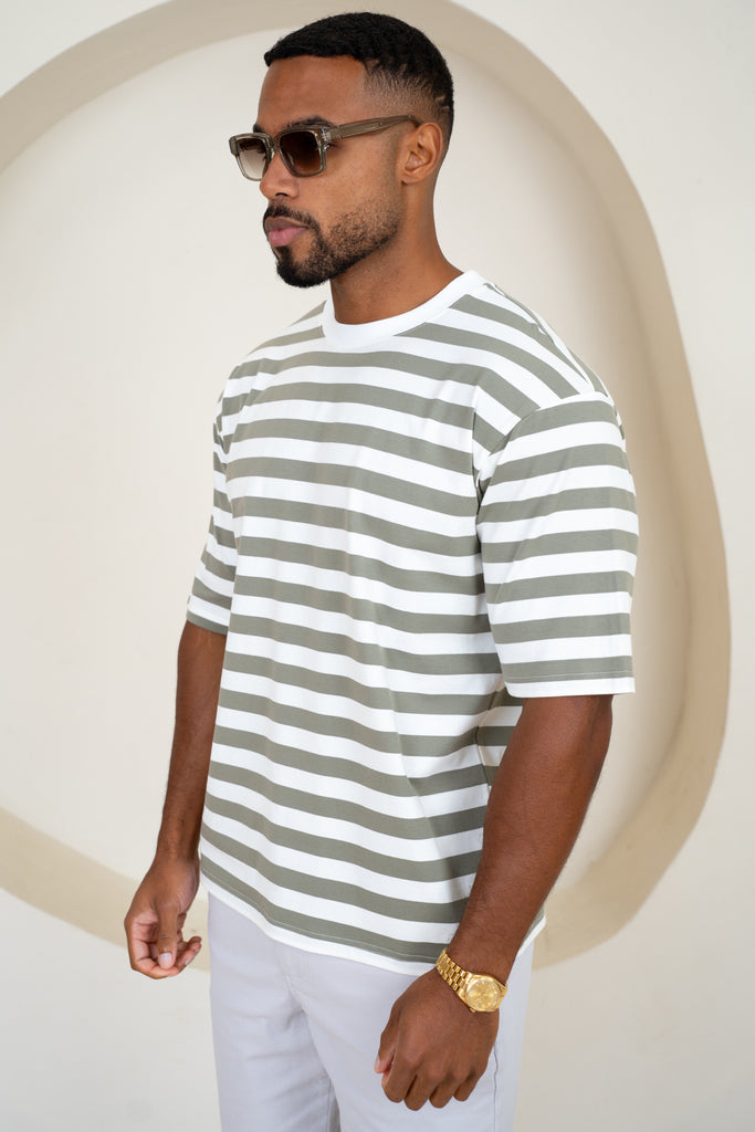 Relaxed Fit Stripe T-Shirt - Taupe