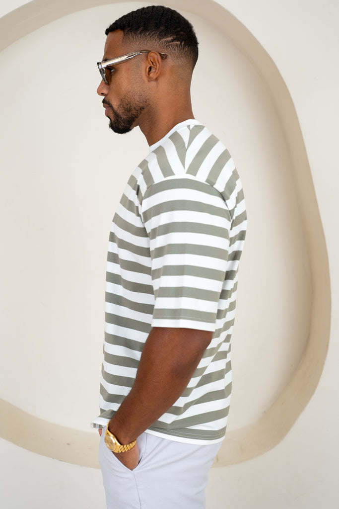 Relaxed Fit Stripe T-Shirt - Taupe