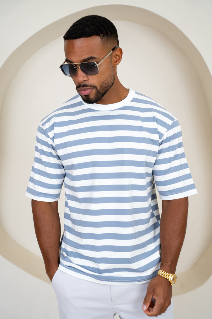 Relaxed Fit Stripe T-Shirt - Blue