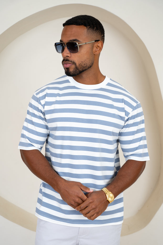 Relaxed Fit Stripe T-Shirt - Blue