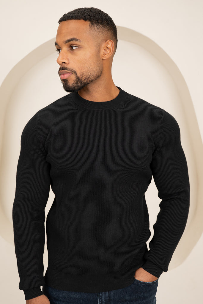 Ribbed Knit Slim Fit Jumper - Black
