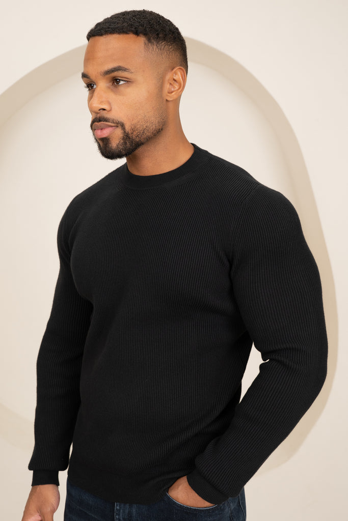 Ribbed Knit Slim Fit Jumper - Black