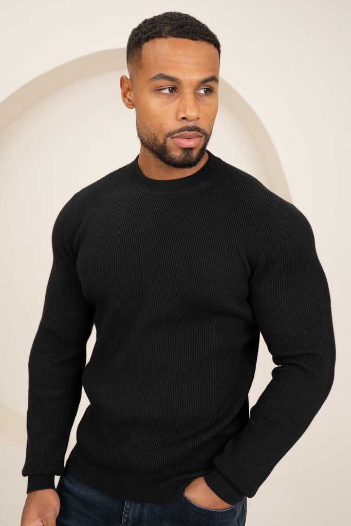 Ribbed Knit Slim Fit Jumper - Black