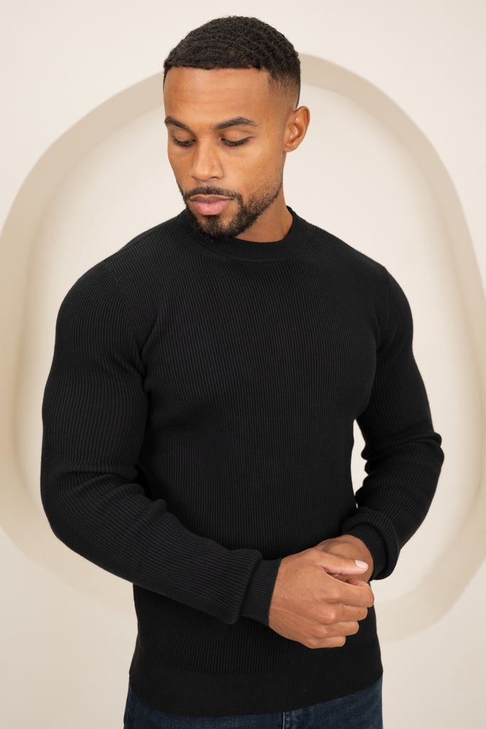 Ribbed Knit Slim Fit Jumper - Black