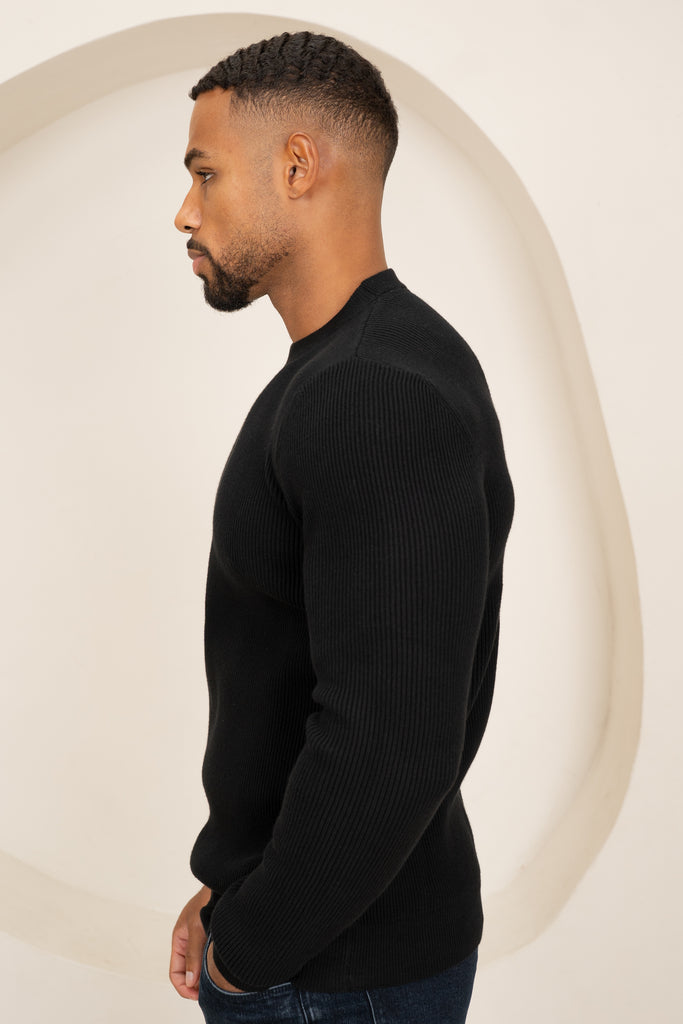 Ribbed Knit Slim Fit Jumper - Black