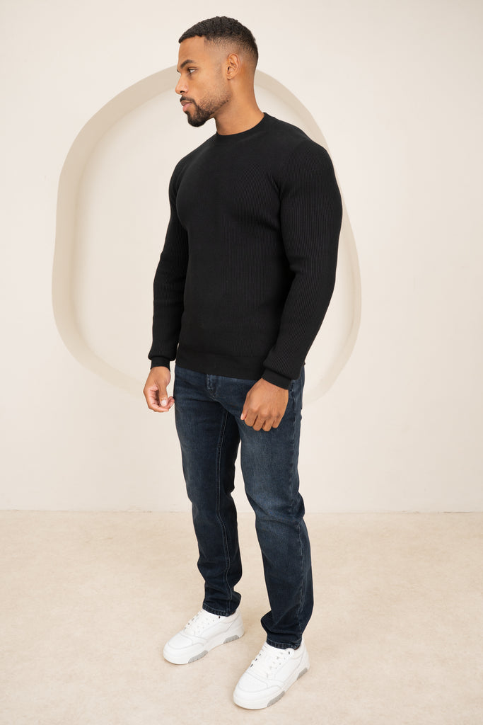 Ribbed Knit Slim Fit Jumper - Black