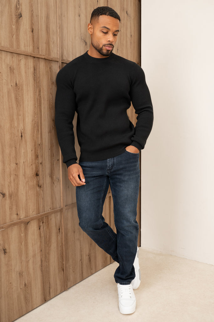Ribbed Knit Slim Fit Jumper - Black