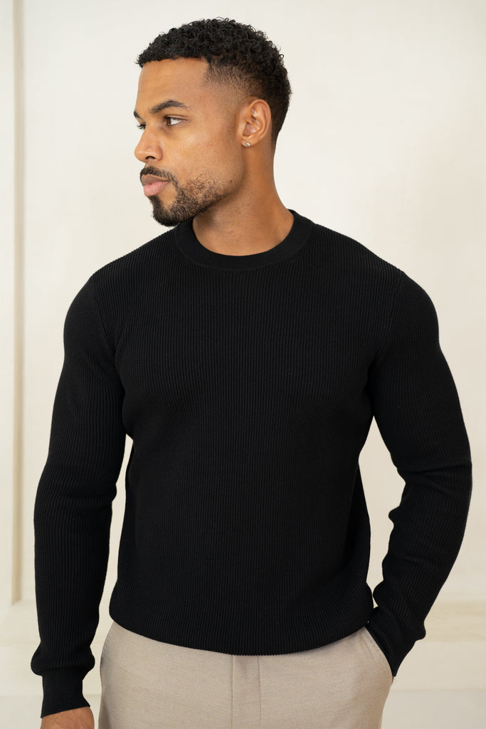 Ribbed Knit Slim Fit Jumper - Black