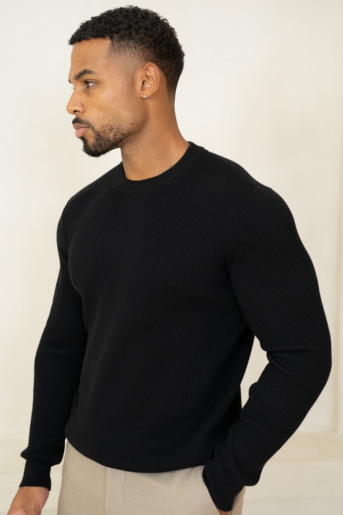 Ribbed Knit Slim Fit Jumper - Black