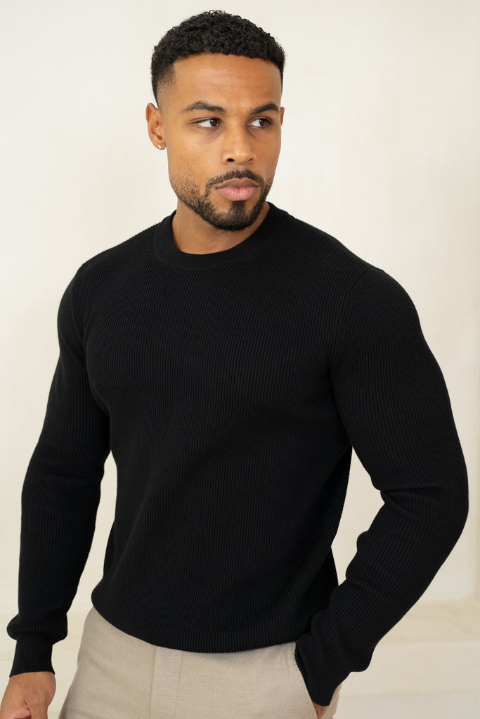 Ribbed Knit Slim Fit Jumper - Black