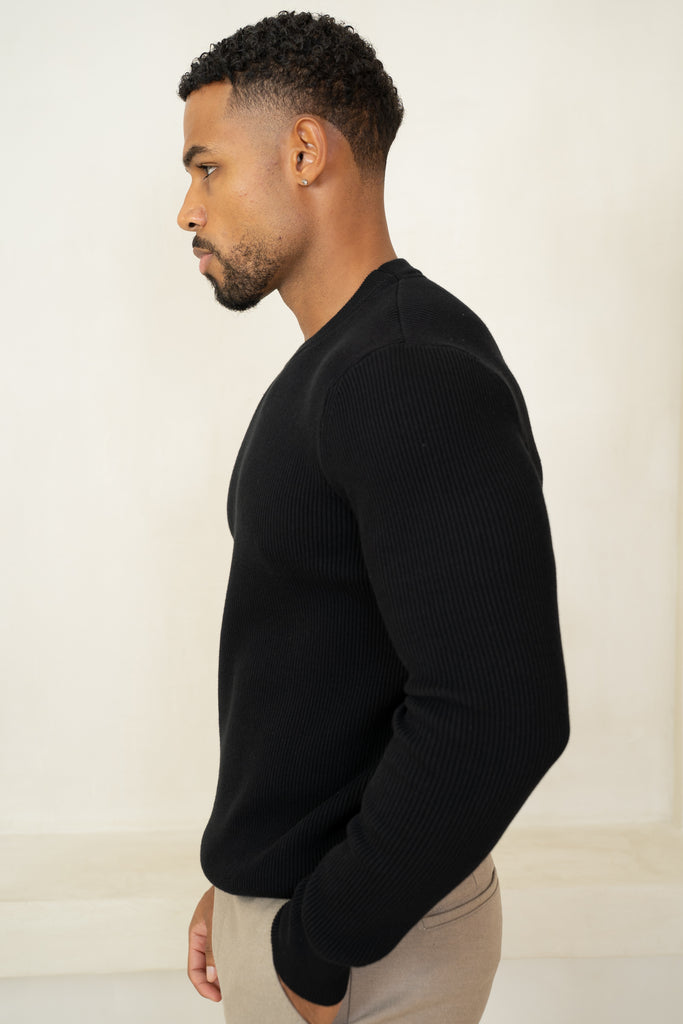 Ribbed Knit Slim Fit Jumper - Black